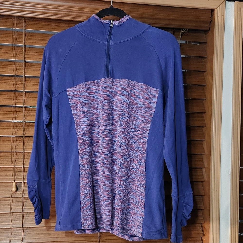 ⭐️COLUMBIA Purple Space Dye 1/4 Zip Pullover Jacket Ruched Cuff XL Athleisure